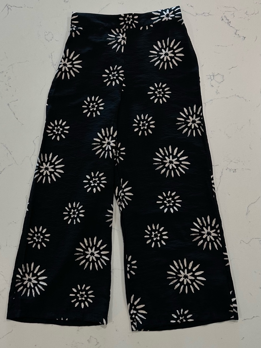 Bohemian Black & White Floral Palazzo Pants XS Lightweight Pull On